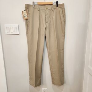 NWT Haggar Performance Microfiber Slacks Mens 36x30 Tan Pleated Straight Fit